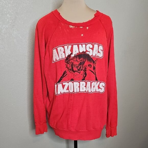 True Vintage Red Arkansas Razorbacks Crew Neck Sweatshirt Large - Picture 1 of 12
